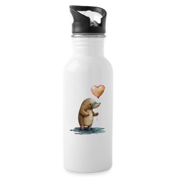 Schnabeltier Aquarell Herz - Trinkflasche mit integriertem Trinkhalm - Weiß - Rechts