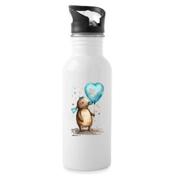 Schnabeltier Herz Aquarell - Trinkflasche mit integriertem Trinkhalm - Weiß - Rechts