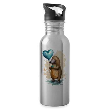 Platypus Heart Watercolor - Water bottle with straw - silver - Right