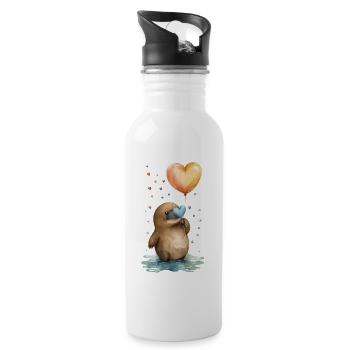 Schnabeltier Aquarell Herz - Trinkflasche mit integriertem Trinkhalm - Weiß - Rechts