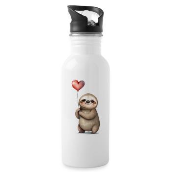 Faultier Herz Aquarell - Trinkflasche mit integriertem Trinkhalm - Weiß - Rechts