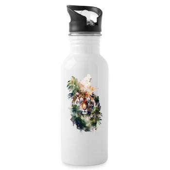 Watercolor Tiger - Water bottle with straw - white - Right