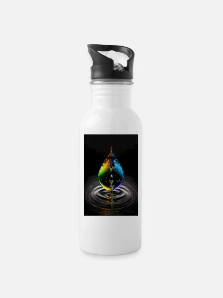 Tropfen neon 3 - Trinkflasche mit integriertem Trinkhalm - Weiß