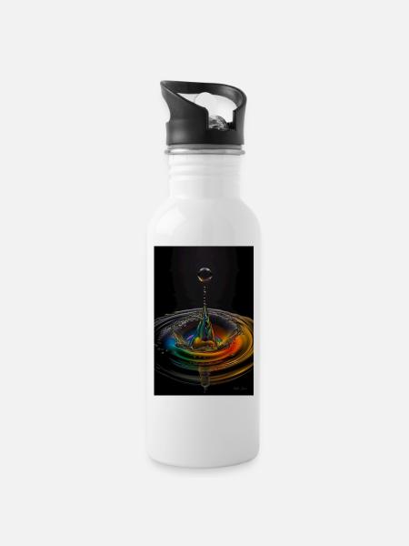 Tropfen regenbogen 4 - Trinkflasche mit integriertem Trinkhalm - Weiß