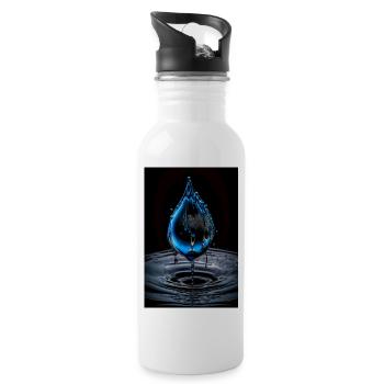 Tropfen blau 2 - Trinkflasche mit integriertem Trinkhalm - Weiß - Rechts