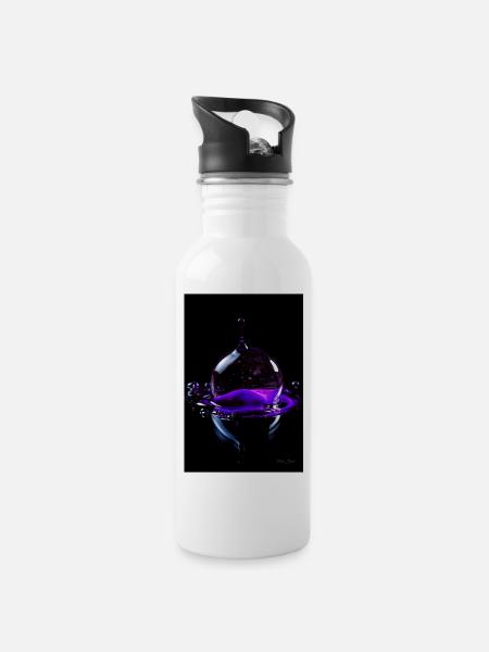 Tropfen lila 5 - Trinkflasche mit integriertem Trinkhalm - Weiß