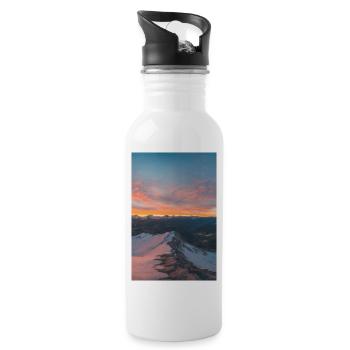 Alpiner Sonnenaufgang auf den Agrafa-Bergen - Trinkflasche mit integriertem Trinkhalm - Weiß - Rechts