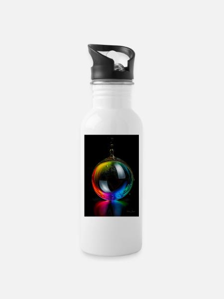 Tropfen regenbogen 5 - Trinkflasche mit integriertem Trinkhalm - Weiß