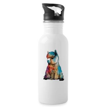 Alpaka Lama Regenbogen Flauschig Urban - Trinkflasche mit integriertem Trinkhalm - Weiß - Rechts