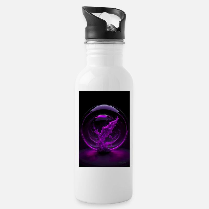 Kaos in einer Blase magenta 3 - Trinkflasche mit integriertem Trinkhalm - Weiß