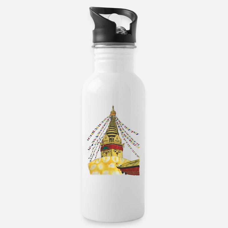 Stupa de Swayambhunath Katmandou Népal Bouddhisme - Gourde avec paille intégrée - blanc