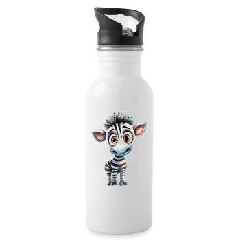 Zebra Watercolor Illustration - Water bottle with straw - white - Right