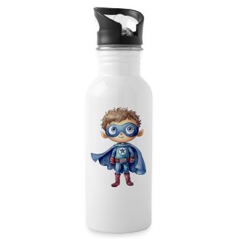 Superhero Watercolor Illustration - Water bottle with straw - white - Right