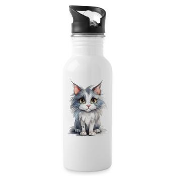 Norwegian Forest Cat Watercolors - Water bottle with straw - white - Right