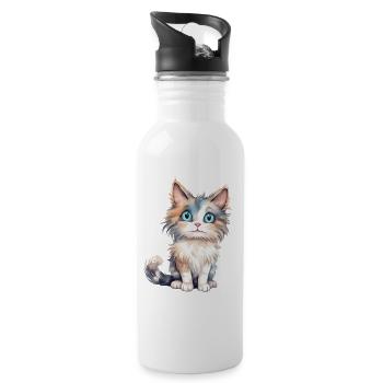 Norwegian Forest Cat Watercolors - Water bottle with straw - white - Right