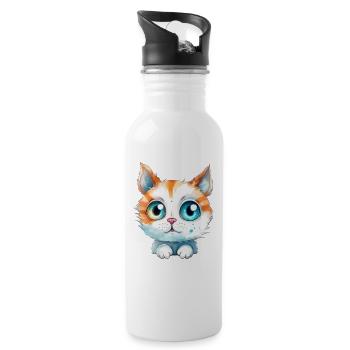 Cat Watercolor Drawing - Water bottle with straw - white - Right