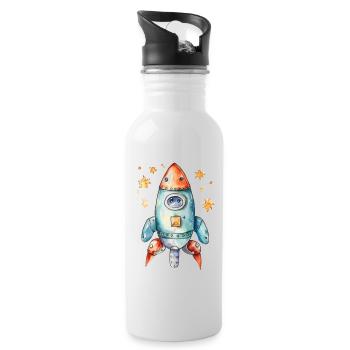 Rocket Watercolors Drawing - Water bottle with straw - white - Right