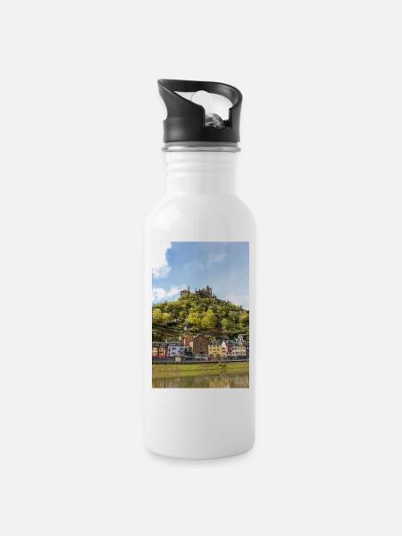 Reichsburg Cochem Rheinland - Trinkflasche mit integriertem Trinkhalm - Weiß