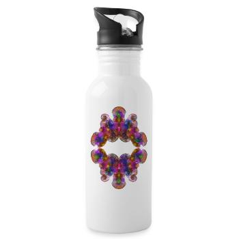 Blumige psychedelische kaleidoskopische Blüte - Trinkflasche mit integriertem Trinkhalm - Weiß - Rechts