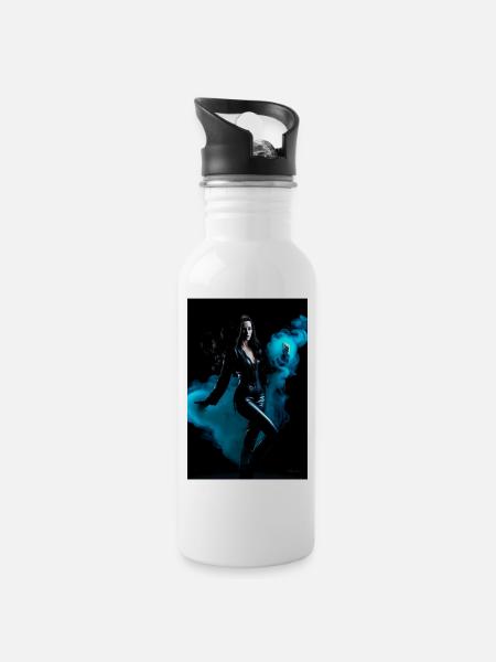 Cyan Schönheit 1 - Trinkflasche mit integriertem Trinkhalm - Weiß