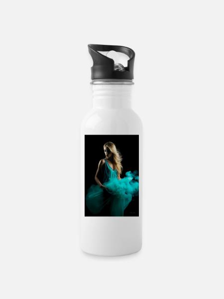 Cyan Schönheit 4 - Trinkflasche mit integriertem Trinkhalm - Weiß