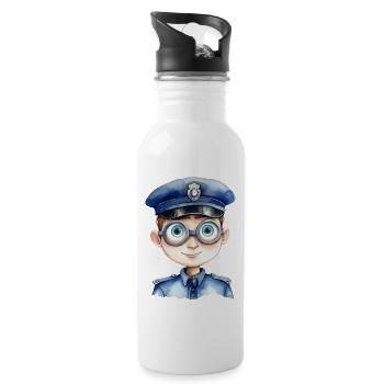 Policeman Watercolor Drawing - Water bottle with straw - white - Right