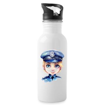 Policewoman Watercolors Drawing - Water bottle with straw - white - Right