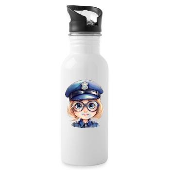 Policewoman Watercolors Drawing - Water bottle with straw - white - Right