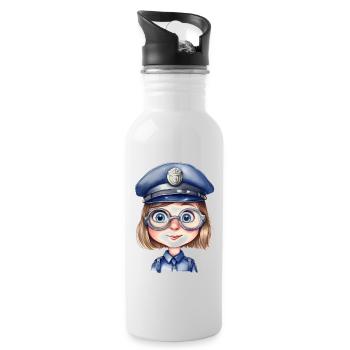 Policewoman Watercolors Drawing - Water bottle with straw - white - Right