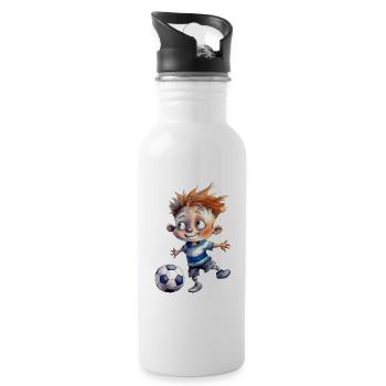 Fußballer Wasserfarben Zeichnung - Trinkflasche mit integriertem Trinkhalm - Weiß - Rechts