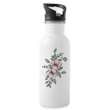Weiße rosa Blume - Trinkflasche mit integriertem Trinkhalm - Weiß - Rechts