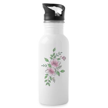 Weiße rosa Blume - Trinkflasche mit integriertem Trinkhalm - Weiß - Rechts