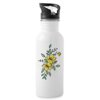 Fleur jaune orangé - Gourde avec paille intégrée - blanc - Droite