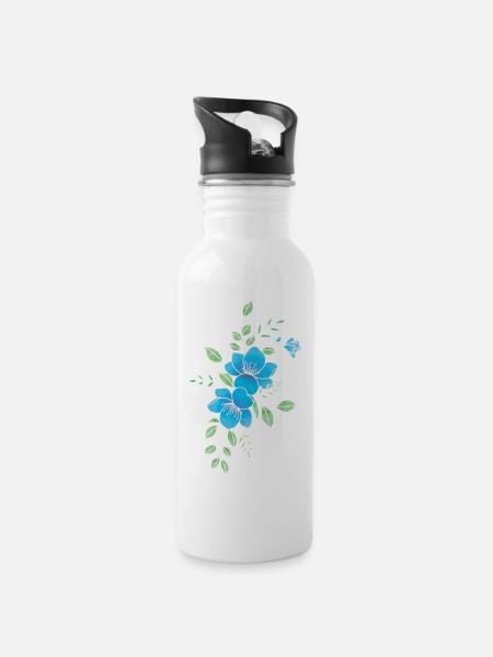 Fleur bleu et blanche - Gourde avec paille intégrée - blanc