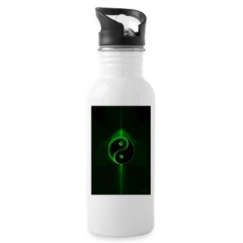 Yin Yang grün 1 - Trinkflasche mit integriertem Trinkhalm - Weiß - Rechts