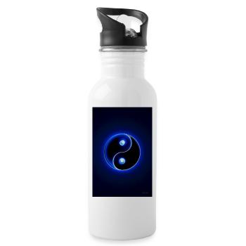 Yin Yang blau 2 - Trinkflasche mit integriertem Trinkhalm - Weiß - Rechts