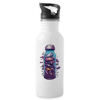 Fish Bottle Drawing - Water bottle with straw - white - Right