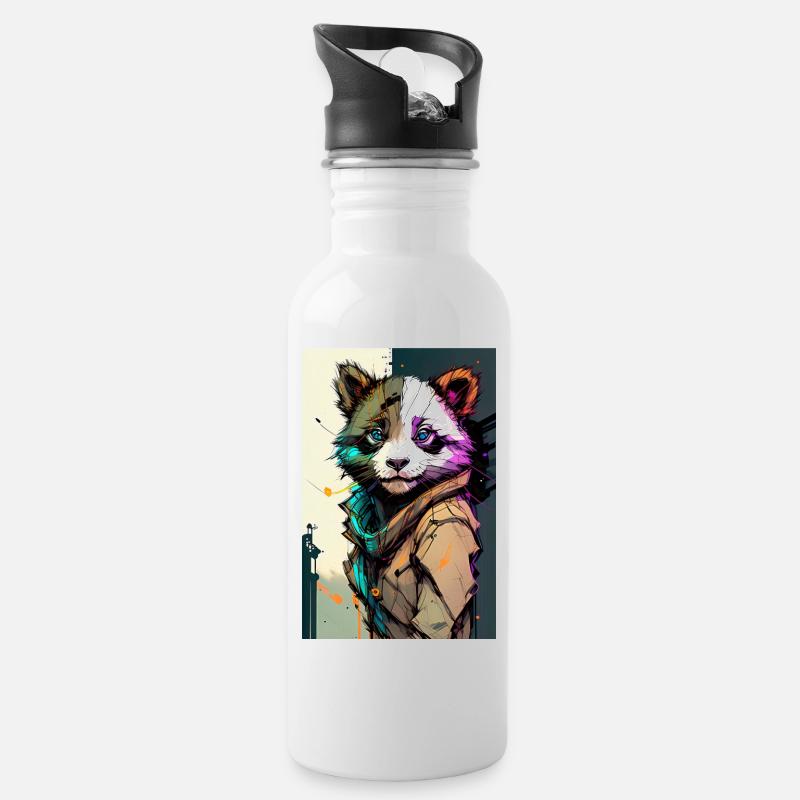 Inkpunk Panda 2 - Trinkflasche mit integriertem Trinkhalm - Weiß