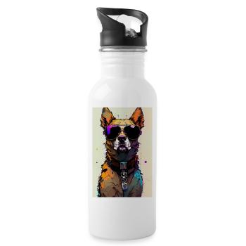 Inkpunk dog with sunglasses 2 - Water bottle with straw - white - Right