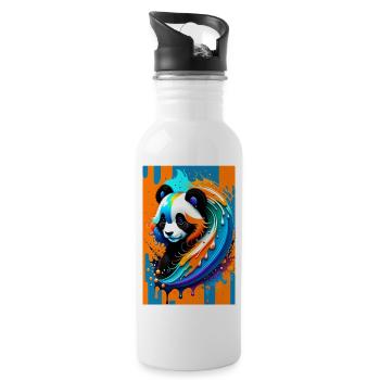 Buntes Kunst Potrait Panda 1 - Trinkflasche mit integriertem Trinkhalm - Weiß - Rechts
