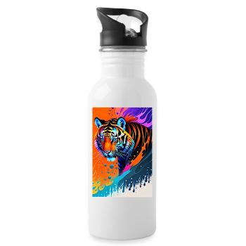 Buntes Kunst Potrait Tiger 1 - Trinkflasche mit integriertem Trinkhalm - Weiß - Rechts