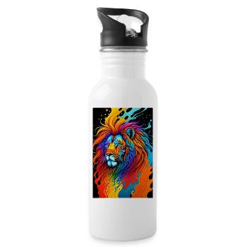 Buntes Kunst Potrait Löwe 1 - Trinkflasche mit integriertem Trinkhalm - Weiß - Rechts