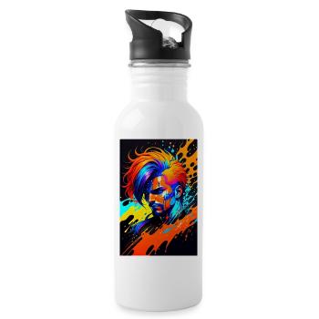 Buntes Kunst Potrait Mann 1 - Trinkflasche mit integriertem Trinkhalm - Weiß - Rechts