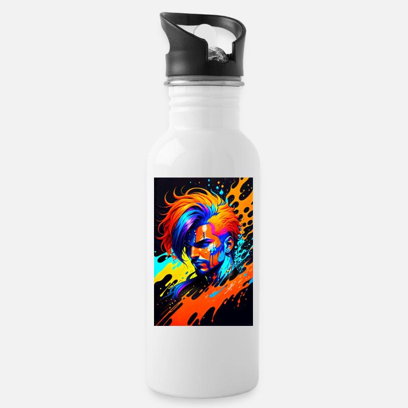 Buntes Kunst Potrait Mann 1 - Trinkflasche mit integriertem Trinkhalm - Weiß