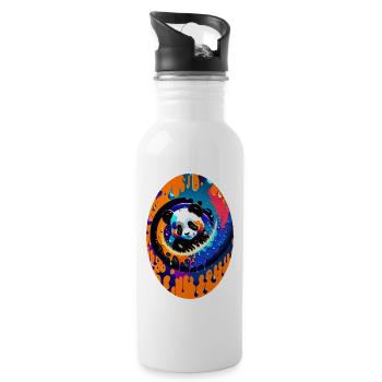 Buntes Kunst Potrait Panda 5 - Trinkflasche mit integriertem Trinkhalm - Weiß - Rechts