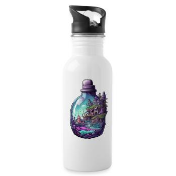 Sunken City Bottle Drawing - Water bottle with straw - white - Right