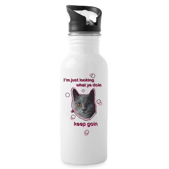 Katze mit Spruch - Trinkflasche mit integriertem Trinkhalm - Weiß - Rechts