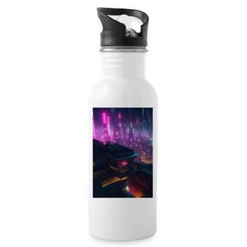 Cityscape 2.0: Die Zukunft der urbanen Welt. - Trinkflasche mit integriertem Trinkhalm - Weiß - Rechts