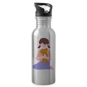 Katze sitzt in menschlicher Handfläche2 - Trinkflasche mit integriertem Trinkhalm - Lightsilver - Rechts