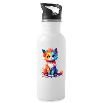 Cute Colored Rainbow Kitty Shirt Design - Water bottle with straw - white - Right